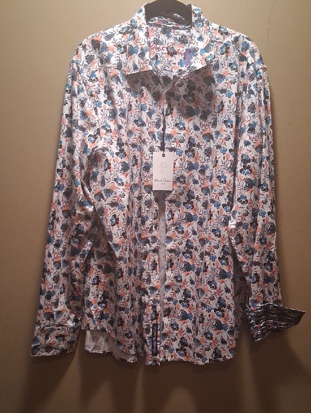 Robert Graham Men's Multi Floral Button-Up Shirt - Blue & Peach 2xl